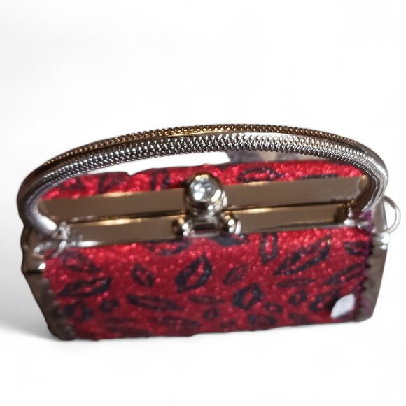 Black Crystal  Lips Two Way  Evening Mini Hand Bag Crossbody - Picture 4 of 12